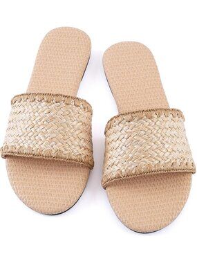 🆕Women's Khaki Tan Flat Sandals Braided Leather Nude Summer Dressy Fashion